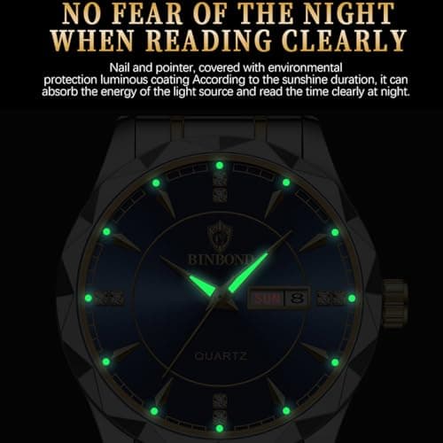 yunanwa Valentines Couple Pair Watches Men and Women Luminous Calendar Waterproof Gold Silver Stainless Steel Quartz Watch Blue Face his and Hers Watches Set Lovers Set of 2