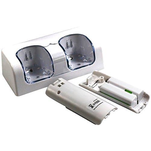 Sminiker Professional Dual Wii Remote Charger Charging Station with 2 Rechargeable Batteries & LED Light for Wii Remote Control- (Original Wii Controllers Not Included)White