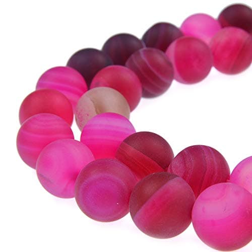 PLTbeads Gorgeous Fushia Stripe Agate Natural Gemstone Loose Beads 8mm Matte Round Approxi 15.5 inch DIY Bracelet Necklace for Jewelry Making