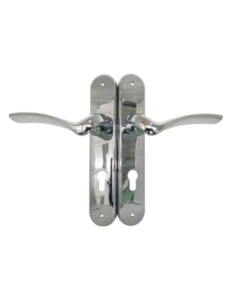 Ucem Door Handle 85mm PZ Composite and Timber Polish Chrome Scrolled