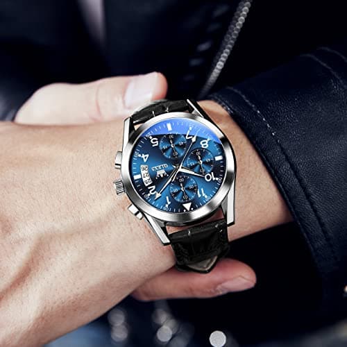 OLEVS Men's Chronograph Quartz Watches, Leather Strap Gold Case with Day Date, Waterproof Stainless Steel Wrist Watch, Luminous Hand Analog Watches for Men, Brown/Black/Blue/White Dial
