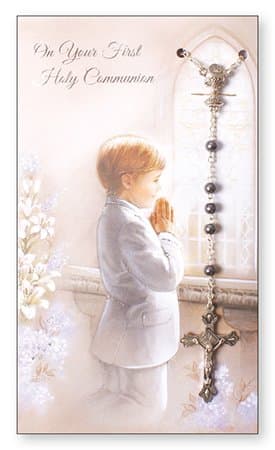 Boys On Your First Holy Communion Card with Rosary Beads