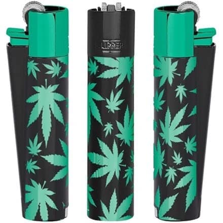 Clipper Metal FLINT Black with GREEN LEAVES Refillable LIGHTER WITH FREE TIN BOX GREAT GIFT LIMITED EDITION XMAS GIFT X 1