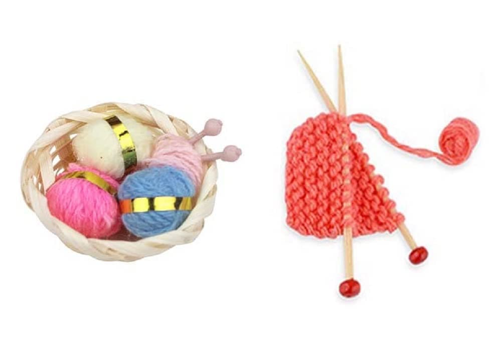 1:12 Scale Accessories Dollhouse Woolen Yarn Knitting Miniature Knitting Basket Simulation Decoration Favors Supplies (A)