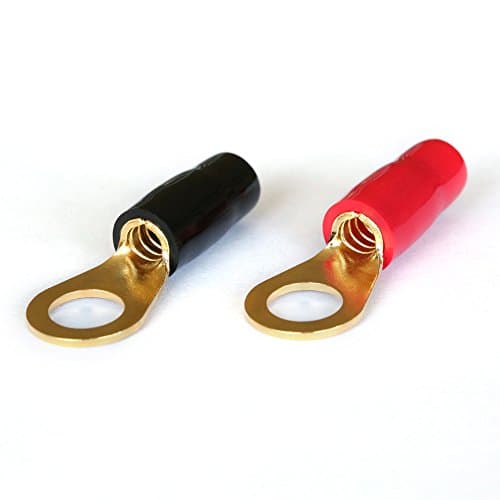 AIRIC Crimp Style Gold Ring Terminals, 8 AWG/5/16 Electronic Barrel Insulated Gold Plated with Brazed Seam Ring Terminal Wire Cable Connectors Kit 4-Pack (2 Positive & 2 Negative)
