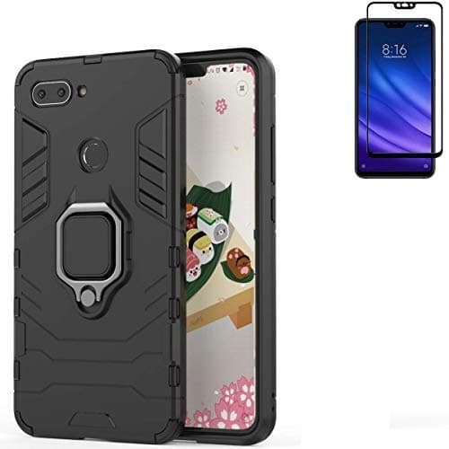 for Xiaomi Mi 8 Lite Mi 8 Youth Case,Hybrid Heavy Duty Shockproof Armor Dual Layer Protection Defender Back Case Cover for Xiaomi Mi 8 lite Tempered Glass Screen Protector (Black)
