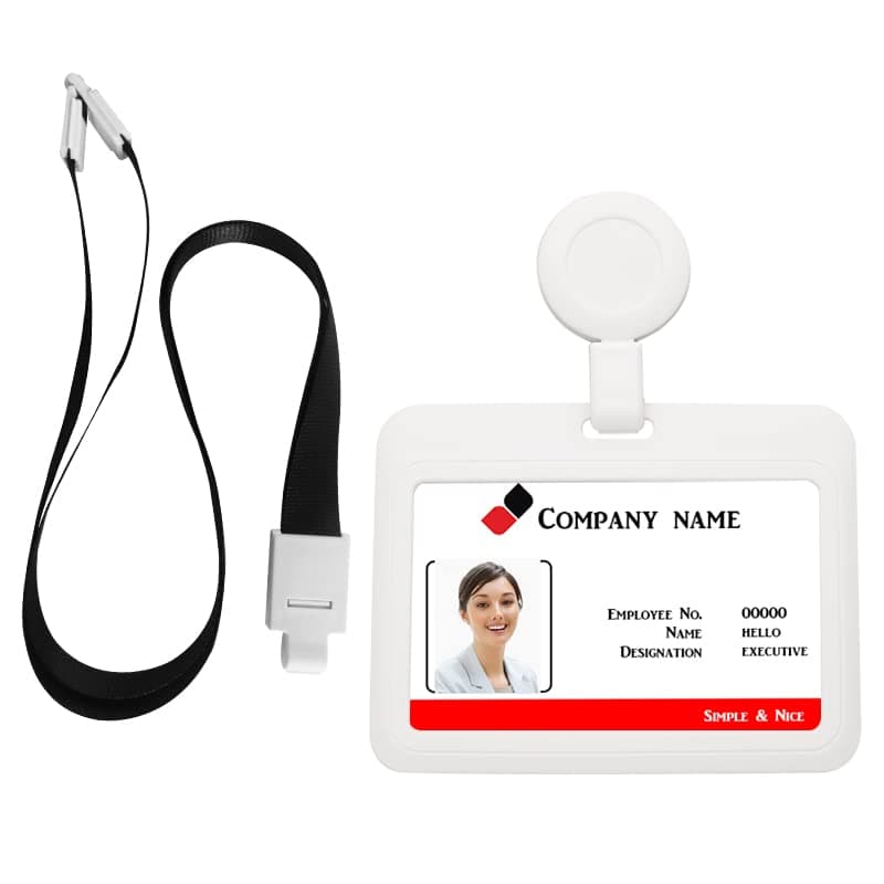 HiCycle2 ID Badge Holder Case Horizontal with Reel Clip Retractable Heavy Duty Credit Card Business Card Office Supplies 3color (White)