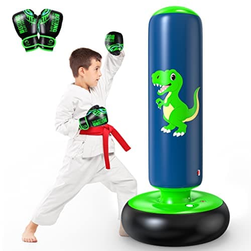 QPAU Inflatable Punching Bag, 48 Inch Stable Inflatable Boxing Bag for 3-6 Kids,Dinosaur Toy & Gifts for Boys and Girls, Kids Boxing Set for Practicing Karate, Taekwondo