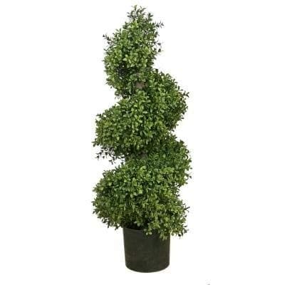 Boxwood Artificial Spiral Topiary Tree Wide Fat UV Rated Outdoor Potted 36 Inch Tall