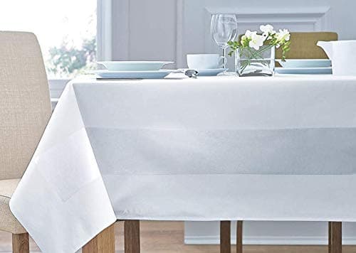 A & B TRADERS Tablecloth Satin Band 100% Cotton Linen Tablecloth White 54 x 90 (137 x 229 cm)