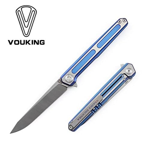 Stedemon Folding Pocket Knives - Blue Titanium Handle - M390 Blade - Vouking T0404