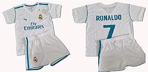 Official Replica 1st Equipament REAL MADRID 2017-2018, Child's CRISTIANO RONALDO Kit- Size: 10 years