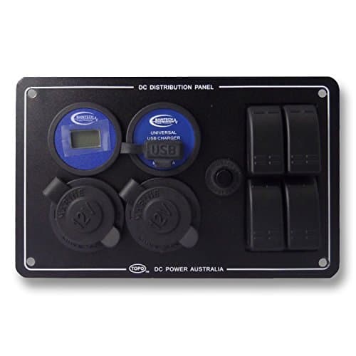 Power Panel Black 4WD 12V DC Distribution Dual Ciga USB Socket and Voltmeter Surface Mount
