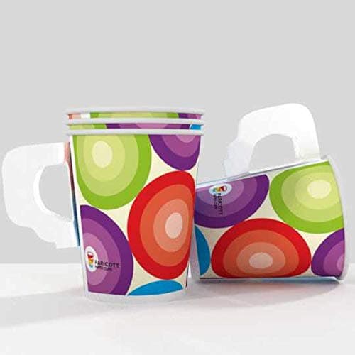 PARICOTT 200ml Handle Papercup Circle Printed Disposable Paper Cups for Hot & Cold Beverages 7Oz.- 100 Pieces