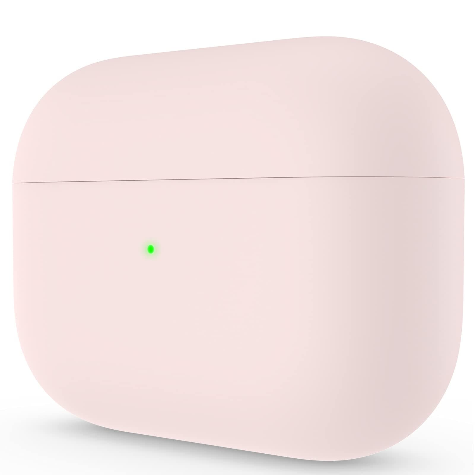 ORNARTO Compatible with AirPods Pro Case, Protective Liquid Silicone Case for AirPods Pro 2019 Soft Skin Front LED Visible Silicone Case, Chalk Pink