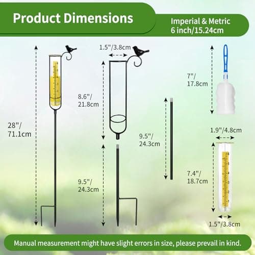 Jowlawn Rain Gauge, 6" Capacity Rain Gauge Outdoor Best Rated, Rain Gauges for Yard with Stake and Tube Brush, Decorative rain Measure Gauge for Lawn, Garden, Yellow