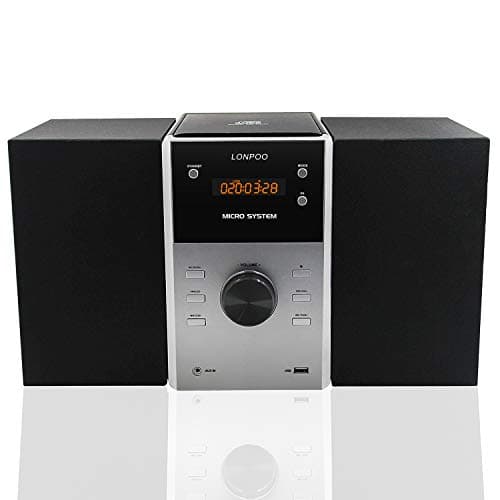 LONPOO Compact CD Player Stereo Bluetooth CD Home Music System, Digital FM Stereo with Speakers, Headphone Jack, Aux-in & USB, Remote Control