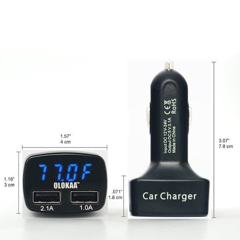 OLOKAA(TM), DualFAV-3.1 Dual USB Car Charger with LED Display - Displays Voltage, Amps and Internal