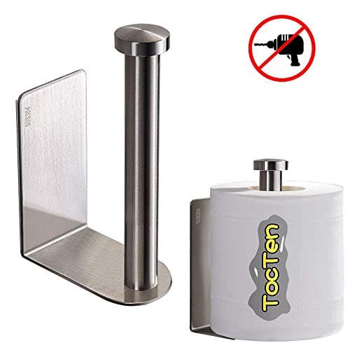 Toilet Paper Holder, Self Adhesive TocTen 304 Stainless Steel Rustproof Paper Roll Holder, No Drilling Easy to Install, The Bathroom Accessory Suitable for Office, Kitchen, Bathroom (Brushed, 5IN)