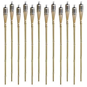 Set of 12 Bamboo Tiki Torches Tiki-Style Metal Oil Canister 48" Length By Tzipco