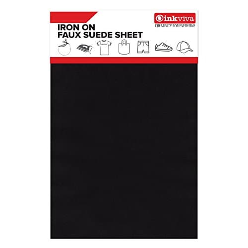 Iron on Soft Suede Material E62 Faux Synthetic Leather Applique Sheet for Cutter, Press, and Patches - Single Sheet Package (Black)