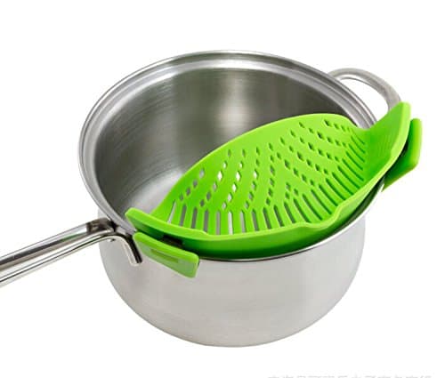 SIMPLE STRAINER - The Best Clip-on Green Silicone Pasta Strainer - Dishwasher Safe Colander Perfect For Draining Pasta, Vegetables, Potatoes, etc. - Universal Fit by Profectus Products