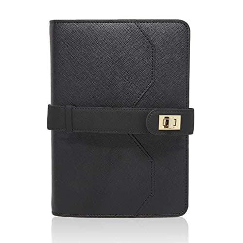 Lock-It Notebook A5 Size | Planner | Agenda | Personal Organizer | Diary | Planner Cover| Leather Journal | Refillable Planner | Undated Planner (On The Rocks Black)