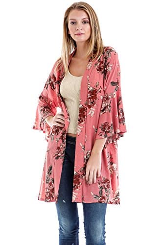 Frumos Womens Cardigan Open Front Floral Chiffon Kimono Made in USA