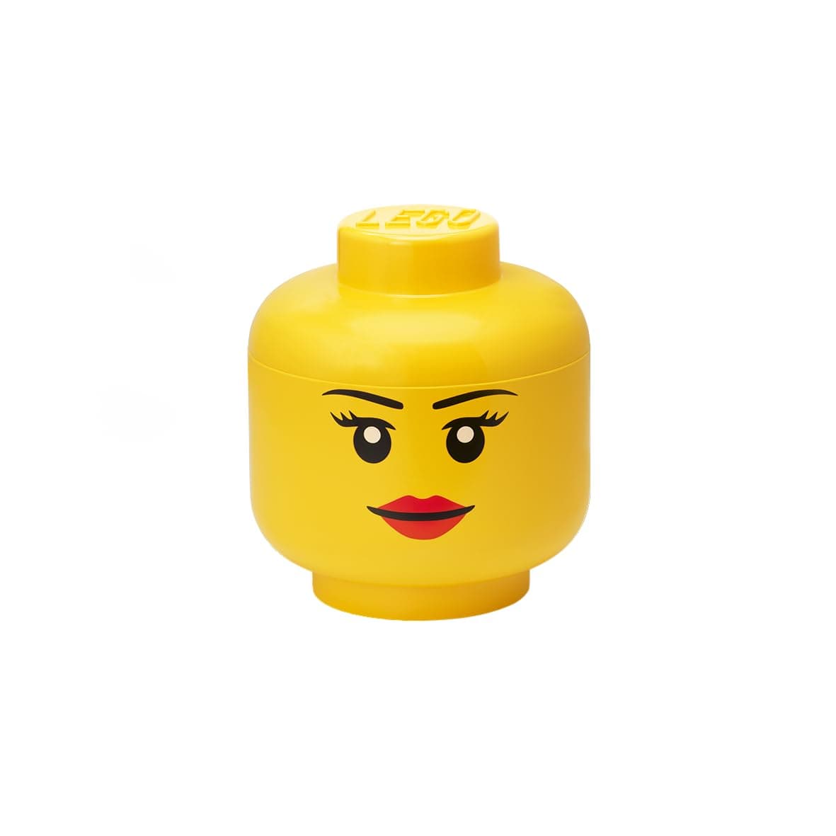 LEGO Storage Head Small - Girl - Polypropylene Storage Box with Lid for Kids' Toy Storage Stackable Organizer and Fun Storage Solution Toy Box yellow