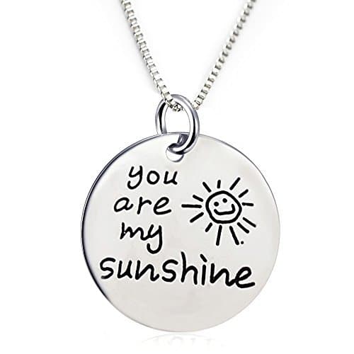 Inspirational Jewelry Engraved Message You are My Sunshine Quote Token Pendant Necklace for Friendship, Wedding Gift Jewelry for Women, Men, Teens, Girls