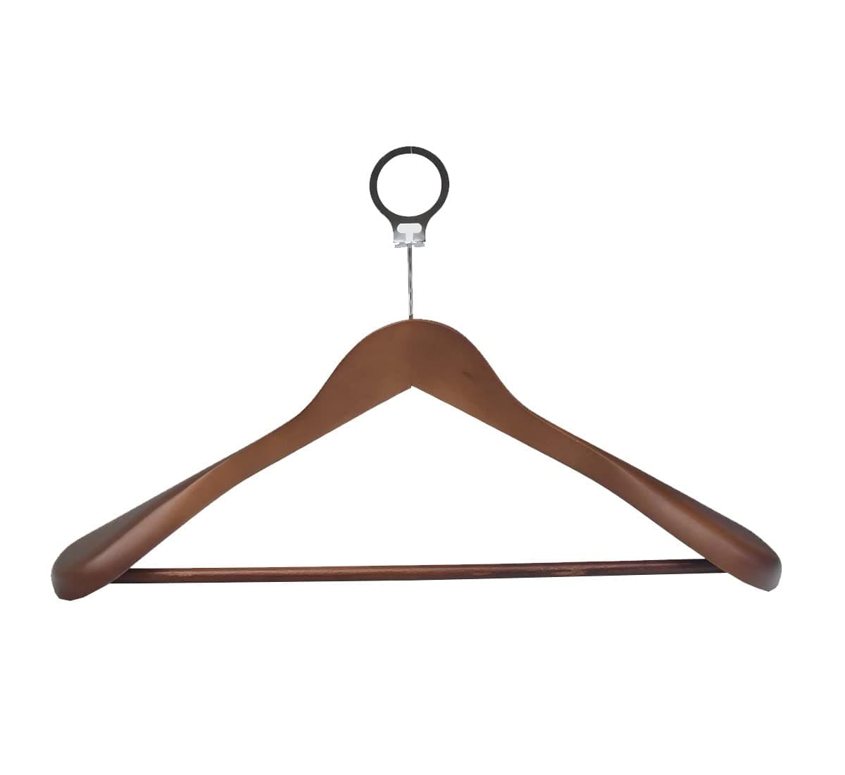Dolphy Wooden Anti Theft Cloth Hanger with Non Slip Pants Bar Smooth Finish Solid Wood Coat Hanger 360° Swivel Hook Brown (Set of-9)