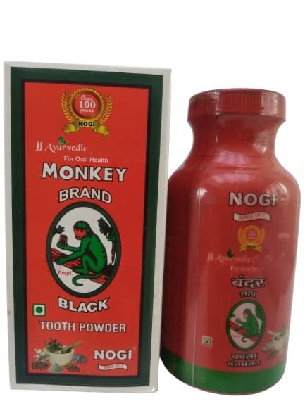 Nogi Monkey Brand Ayurvedic Tooth Powder for Fresh Breath and Improve Your Gum Health (Black, 200g)