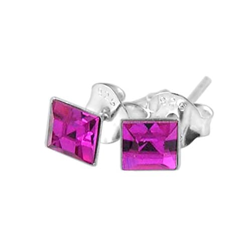 July - Ruby 4MM Square Birthstone 925 Sterling Silver Stud Earring