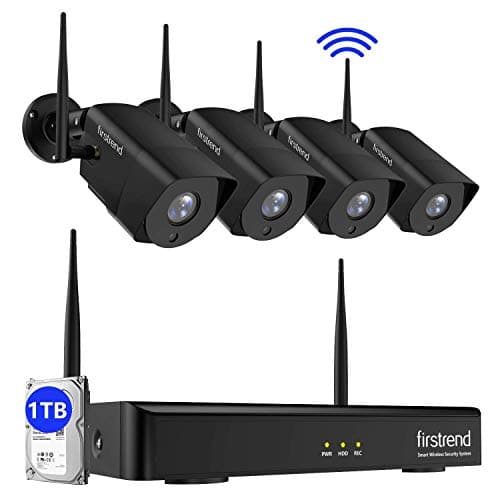 Security Camera System Wireless,Firstrend 8CH 1080P Wireless Security Camera System with Night Vision and 4pcs Waterproof Camera,Plug and Play Home Security Camera System with 1TB Hard Drive Free App