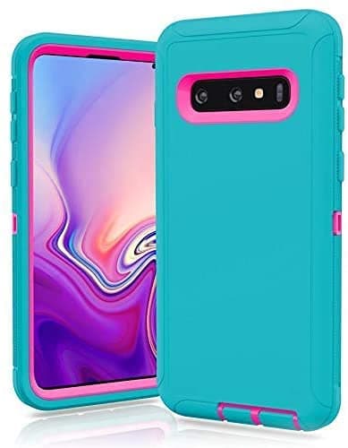 FastSun Samsung Galaxy S10 Plus Defender Case, Protective Defender Shockproof Hybrid Case Dual Layer Design Hard Cover for Samsung Galaxy S10 Plus (Teal-Pink)