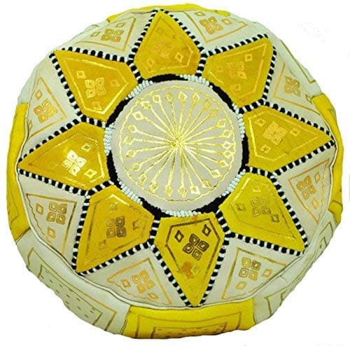 Laquib Brothers FAIR TRADE HANDMADE MOROCCAN LEATHER STAR POUFFE BEANBAG cover YELLOW 519