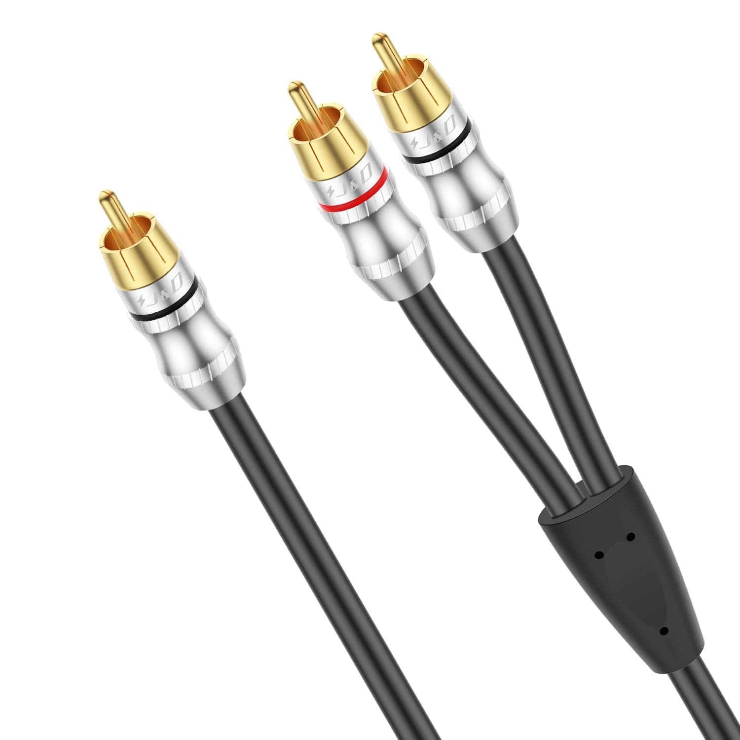 J&D RCA Cable, 1 RCA Male to 2 RCA Male Y-Splitter Digital Stereo Audio Cable Subwoofer Cord for Subwoofer, Home Theater, 6 Feet