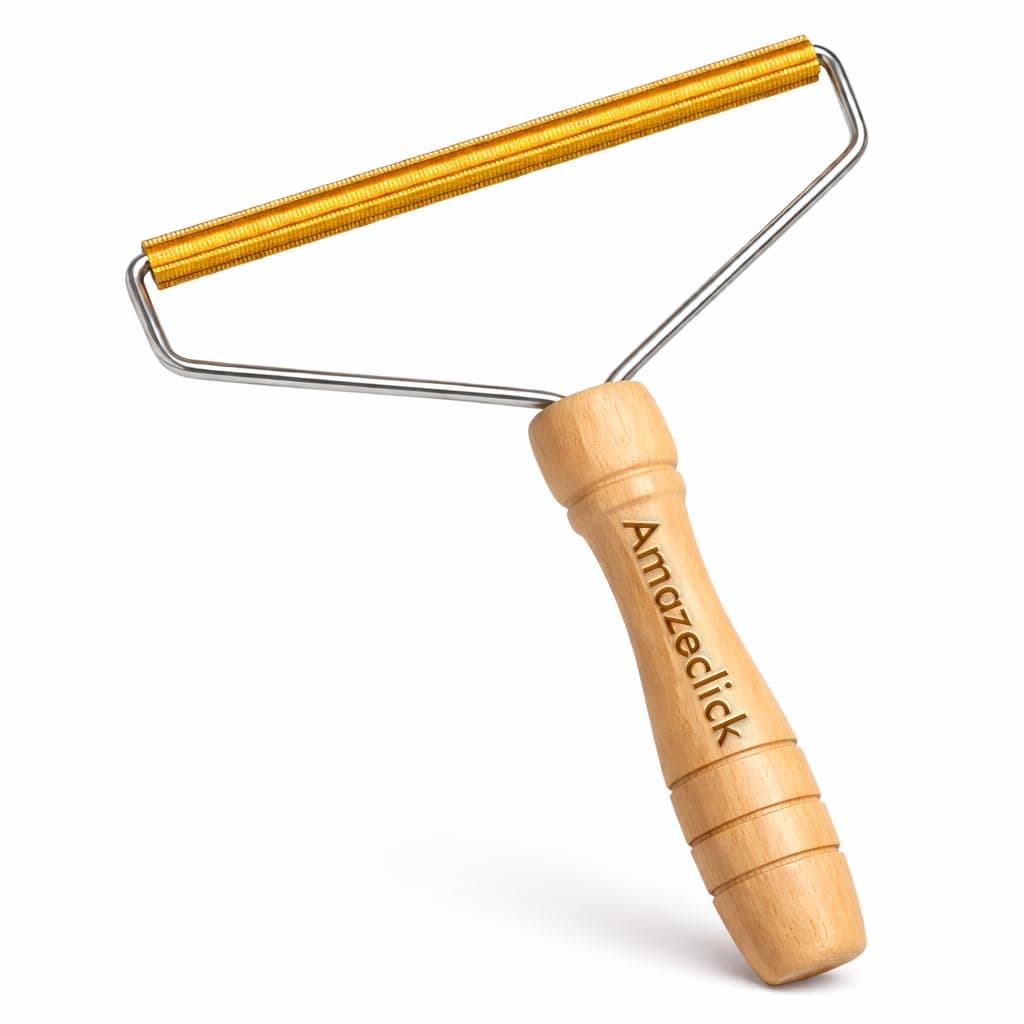 Lint Remover for Clothes, Wooden Fabric Shaver for Sweaters, Couch & Carpet, Reusable Copper Blade Fuzz Remover