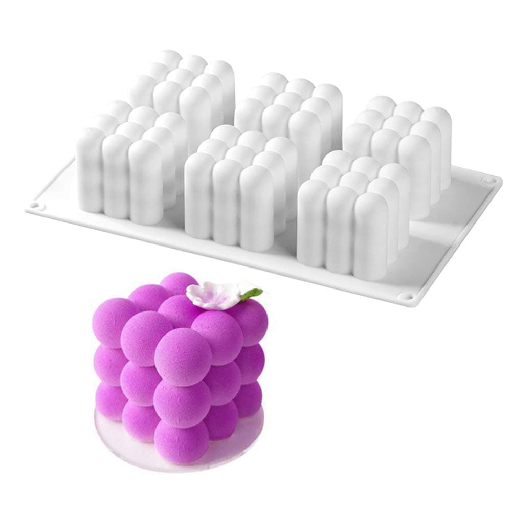 ANUNU 3D Bubble Cube Silicone Molds Baking for Mousse Cake, Molds for Candles Soap Christmas Chocolate Molds Dessert Molds for Pastry Truffle Pudding Jelly Cheesecake 6-Cavity