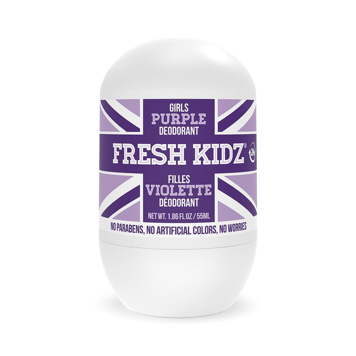 Fresh Kidz Roll On Deodorant for Kids and Teens - Baking Soda and Aluminum-free 24 Hour Protection for Sensitive Skin - Girls "Purple" 1.86 fl.oz.