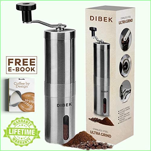 JavaPressee Manual Coffee Grinder, Conical Burr Mill, Brushed Stainless Steel … (SilverBrown)