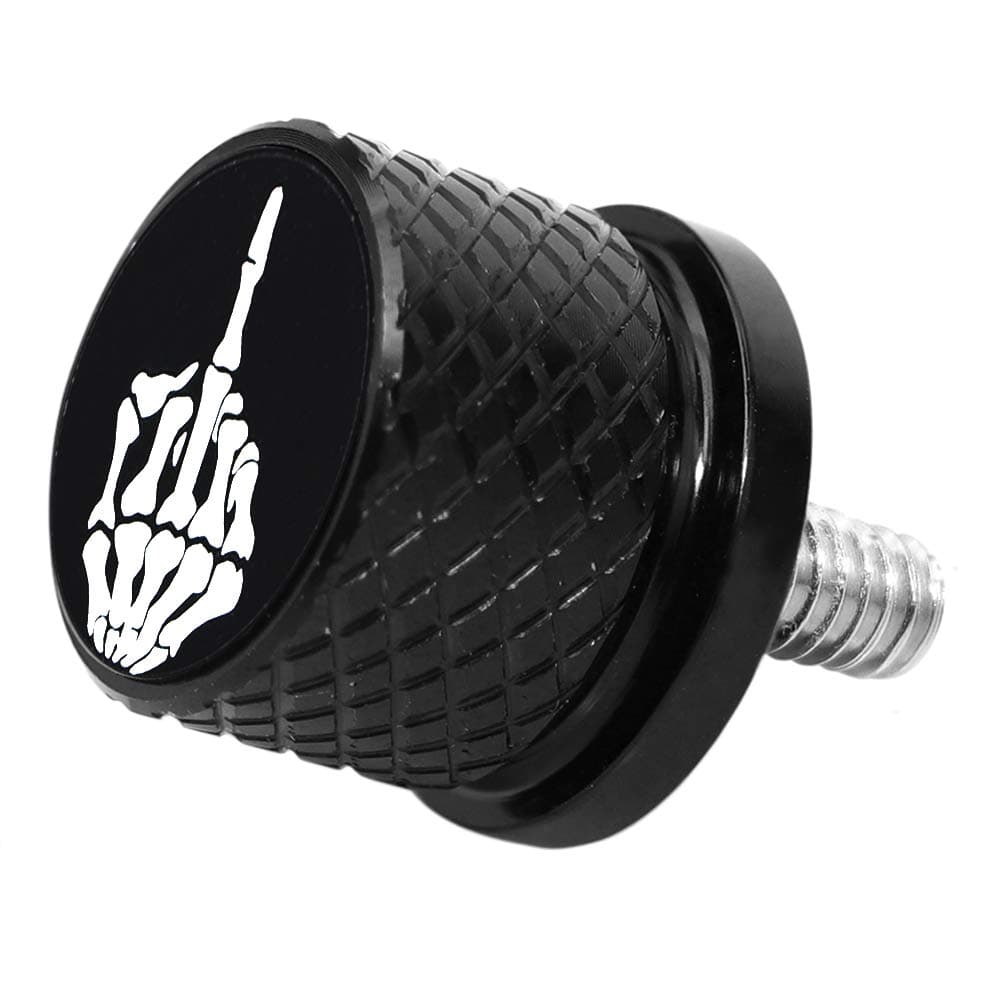 Stainless Knurled Fender Seat Bolt Screw 1/4"-20 Thread Compatible with Harley Sportster Touring Softail Dyna CVO Electra Glide Street Glide 1996-2026- Skull Middle Finger-Black