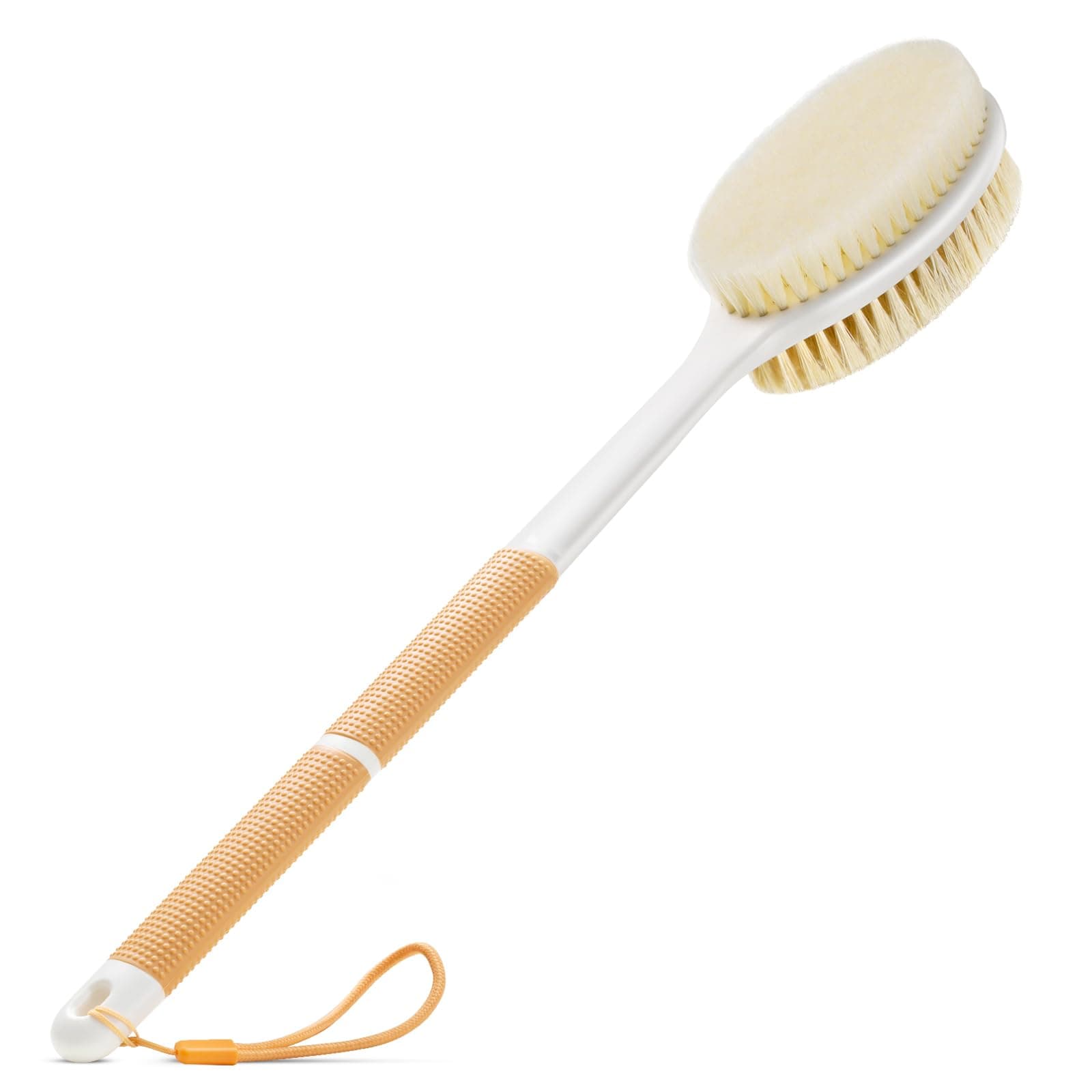 Body Scrubber Anti Slip for Shower, Shower Brush Long Handle with Stiff and Soft Bristles, Body Wash Exfoliating Back Scrubber for Bath or Dry Brushing Body Brush(Orange)