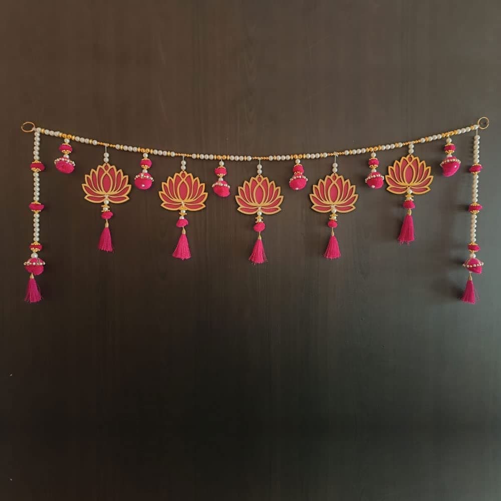 Mygiftyshop Handmade Door Hanging Pink Lotus Style Door Bandarwal Toran (Tl-14)- Diwali Ganesh Pooja New Year Inauguration Wedding Festival Home Decor (40 Inch X 8 Inch)