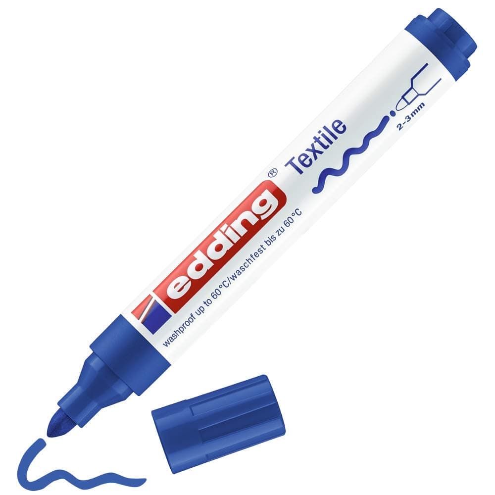 Edding 4500 Textile Marker - Blue - 1 Pen - Round Nib 2-3mm - Oil Based Fabric Marker for Drawing on Textiles Washable up to 60°C - Fabric Lettering Marker Pen