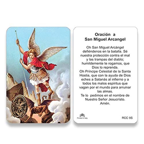 Estampilla de oración de San Miguel Arcángel para la protección contra el Mal. San Miguel ruega por nosotros.