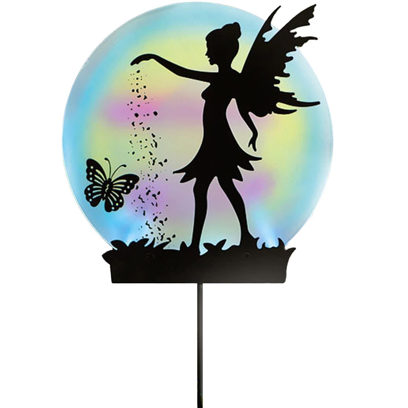 Fairy & Butterfly Silhouette Solar Garden Stake Light – Solar Powered Weather Resistant Metal Outdoor Lighting for Pathway, Patio, Lawn, Flower Beds, Borders – Measures H50 x W25xm x D4cm