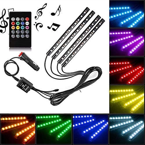 Releeder Interior Car Lights, LED Car Strip Lights with Two-Line Waterproof Design, 48 LEDs App Control Car Light Kit, DIY Mode and Music Sync Under Dash Car Lighting with Car Charger, DC 12V