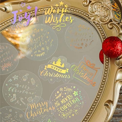 Aromoty Christmas Stickers Gold foil Santa Claus Snowman Set(180 Pcs with 6 Themes)-Resin Transparent Waterproof Stickers,Christmas Decorations Gifts, Wreaths Stickers for Scrapbook, Cards, Journals