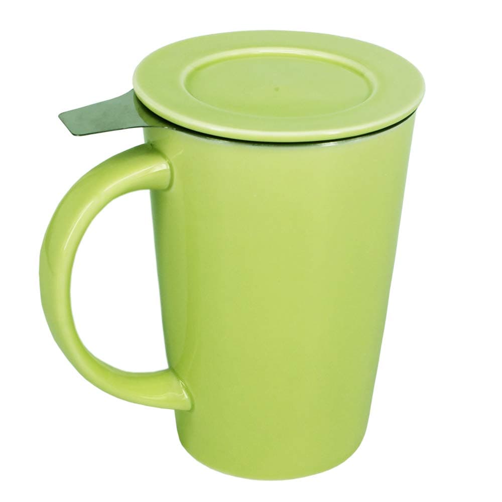 BPFY 12oz Porcelain Mug With Infuser and Lid, Ceramic Coffee Cup, Tea Cups for Coffee, Loose Leaf Tea, Milk (Green)
